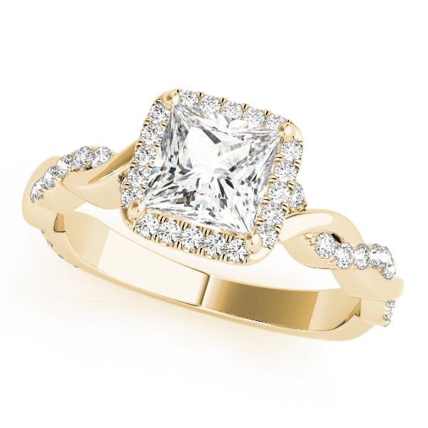Braided Shank Prong Set Halo Engagement Ring, style 51082, Front view in yellow gold