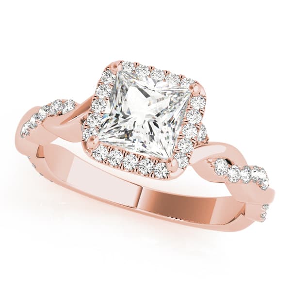 Braided Shank Prong Set Halo Engagement Ring, style 51082, Front view in rose gold