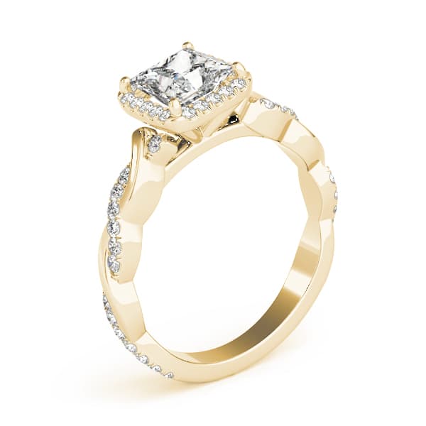 Braided Shank Prong Set Halo Engagement Ring, style 51082, Angle view in yellow gold