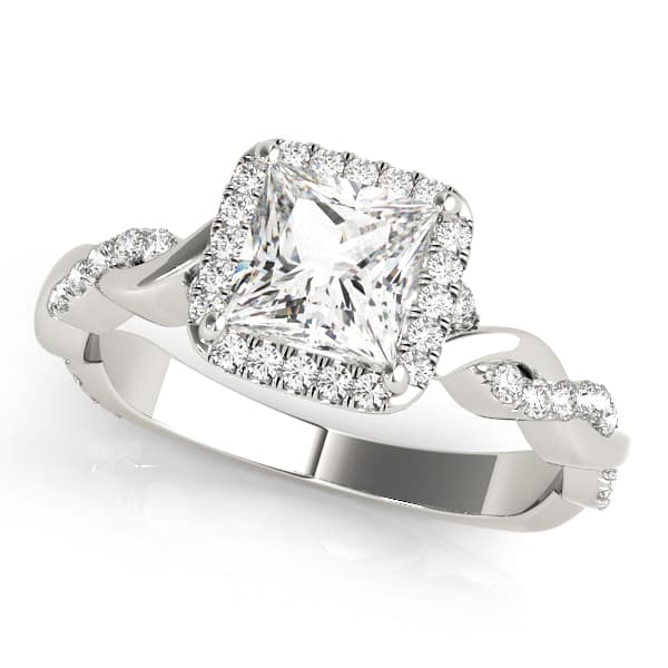 Braided Shank Prong Set Halo Engagement Ring — style 51082 in 10k White Gold