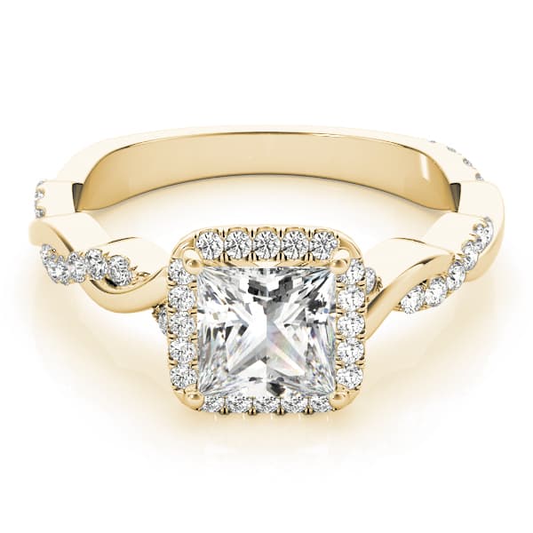 Braided Shank Prong Set Halo Engagement Ring, style 51082, On hand view in yellow gold