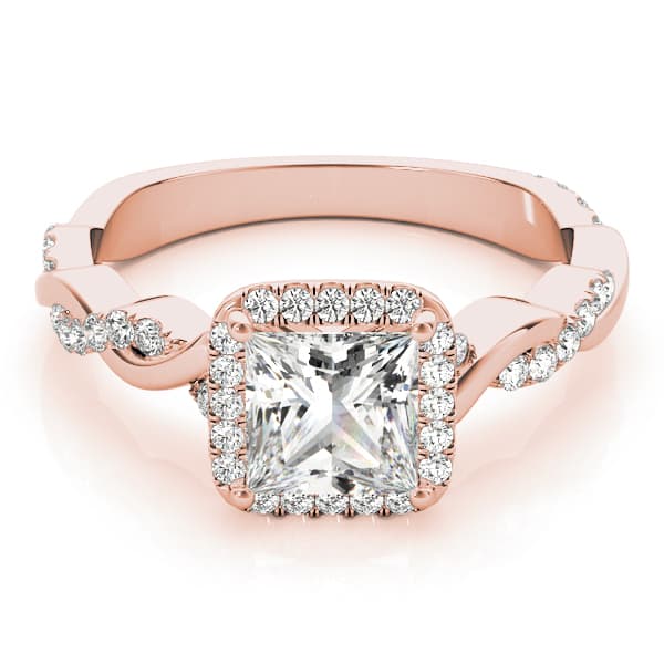 Braided Shank Prong Set Halo Engagement Ring, style 51082, On hand view in rose gold