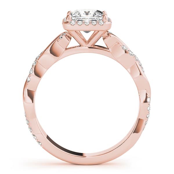 Braided Shank Prong Set Halo Engagement Ring, style 51082, Side view in rose gold