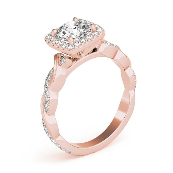 Twisted Shank Halo Engagement Ring, style 51083, Angle view in rose gold