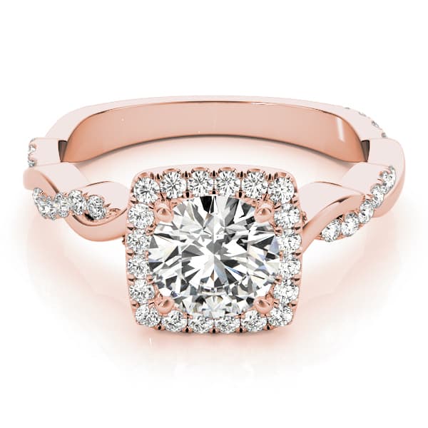 Twisted Shank Halo Engagement Ring, style 51083, On hand view in rose gold