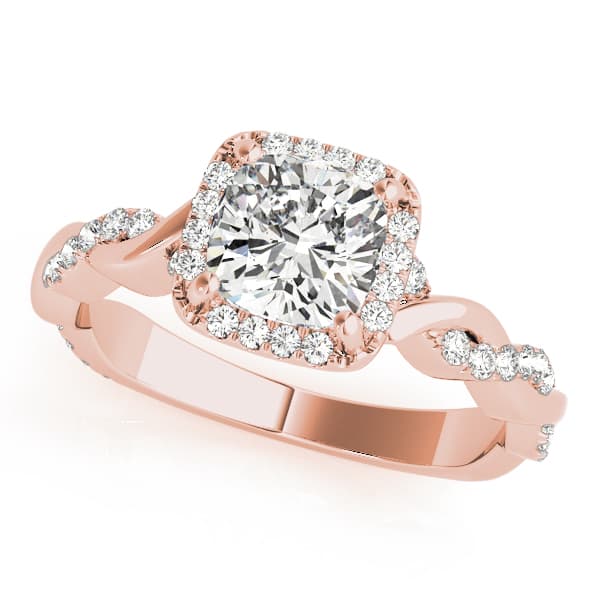 Twisted Shank Halo Cushion Engagement Ring, style 51086, Front view in rose gold