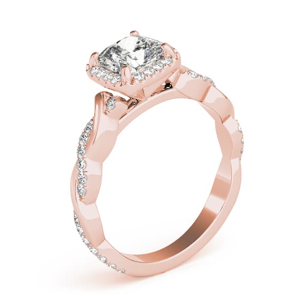 Twisted Shank Halo Cushion Engagement Ring, style 51086, Angle view in rose gold