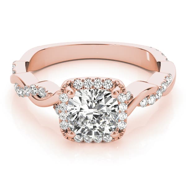 Twisted Shank Halo Cushion Engagement Ring, style 51086, On hand view in rose gold