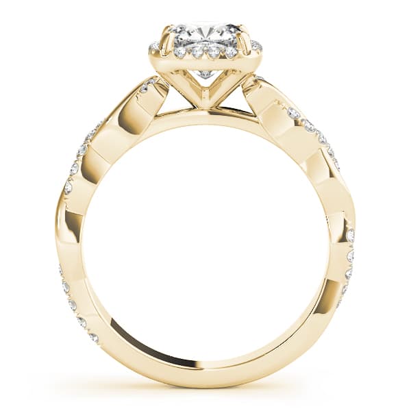 Twisted Shank Halo Cushion Engagement Ring, style 51086, Side view in yellow gold