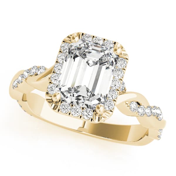Braided Shank With Emerald Halo Head, style 51088, Front view in yellow gold