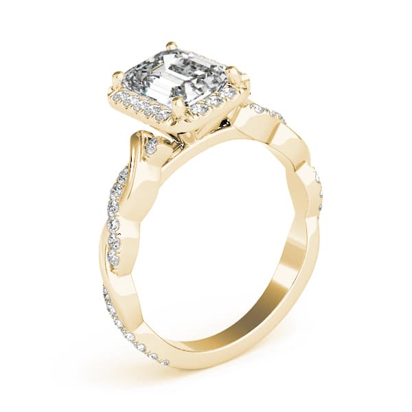 Braided Shank With Emerald Halo Head, style 51088, Angle view in yellow gold