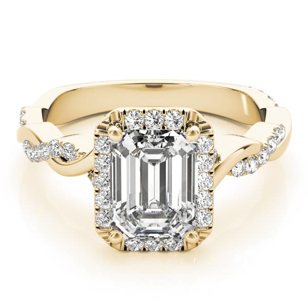 Braided Shank With Emerald Halo Head, style 51088, On hand view in yellow gold