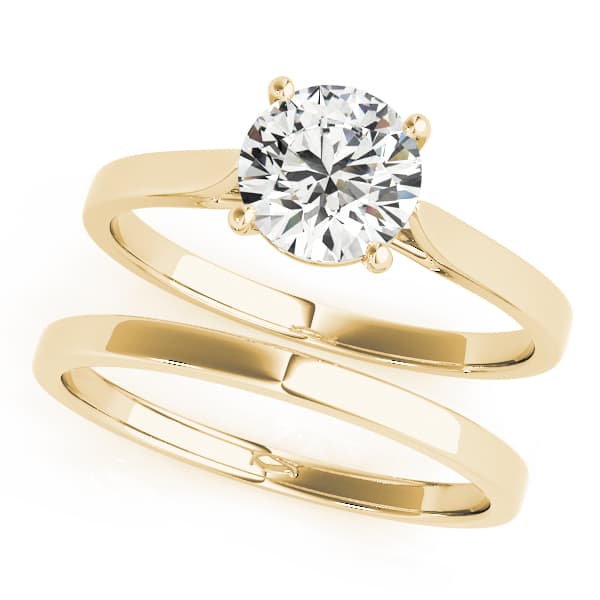 Solitaire Cathedral Engagement Ring, style 51089, On hand view in yellow gold