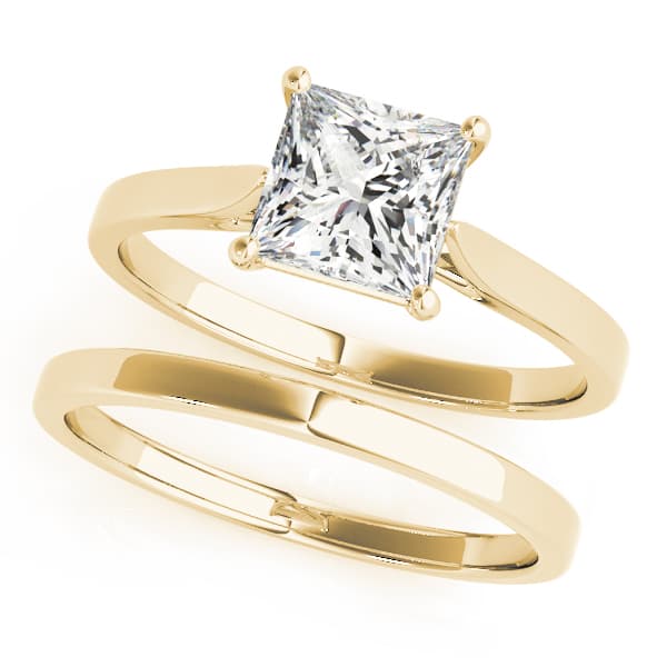 Solitaire Cathedral Engagement Ring, style 51090, On hand view in yellow gold