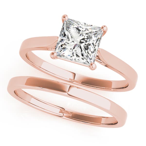 Solitaire Cathedral Engagement Ring, style 51090, On hand view in rose gold