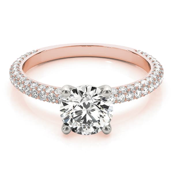 Pavé Set Round Engagement Ring, style 51091, On hand view in rose gold