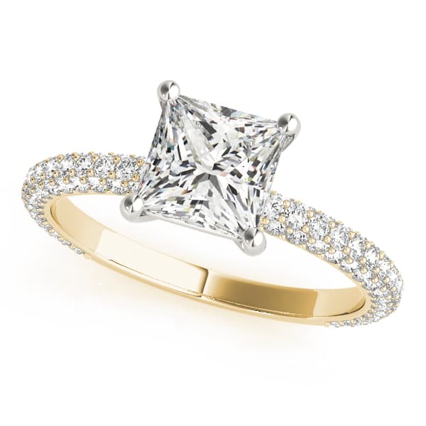 Pavé Princess Cut Engagement Ring, style 51092, Front view in yellow gold