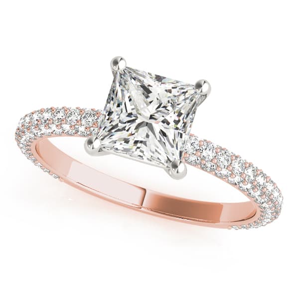 Pavé Princess Cut Engagement Ring, style 51092, Front view in rose gold