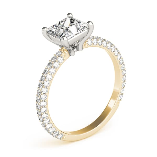 Pavé Princess Cut Engagement Ring, style 51092, Angle view in yellow gold