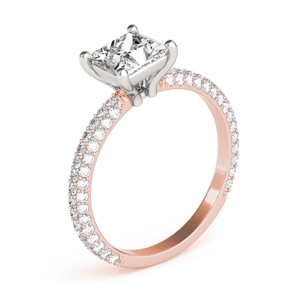 Pavé Princess Cut Engagement Ring, style 51092, Angle view in rose gold