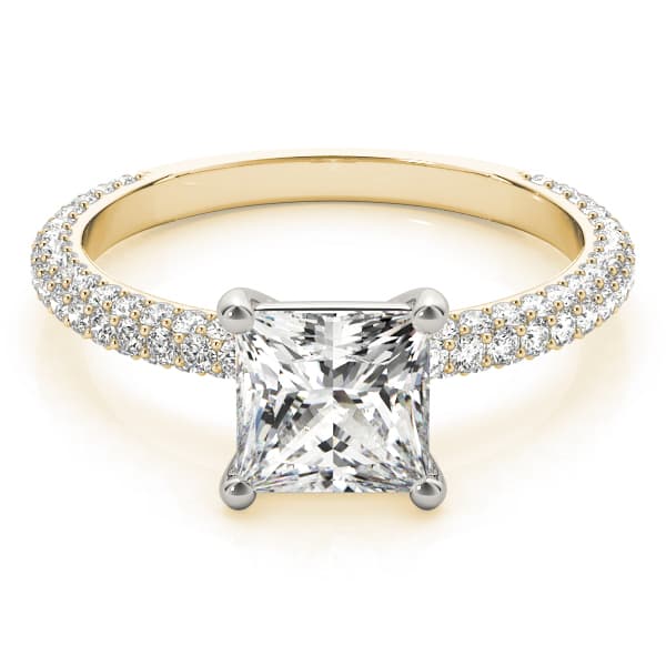 Pavé Princess Cut Engagement Ring, style 51092, On hand view in yellow gold
