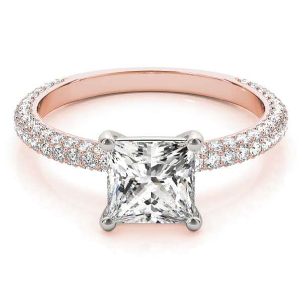 Pavé Princess Cut Engagement Ring, style 51092, On hand view in rose gold