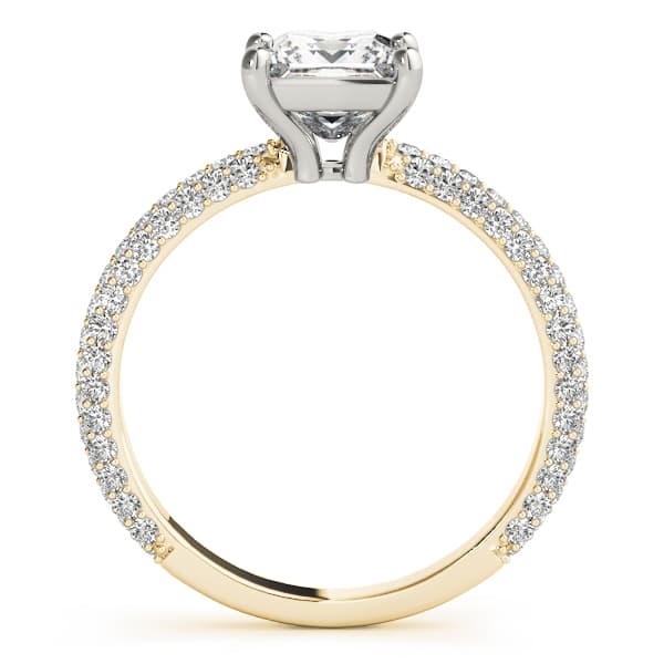 Pavé Princess Cut Engagement Ring, style 51092, Side view in yellow gold