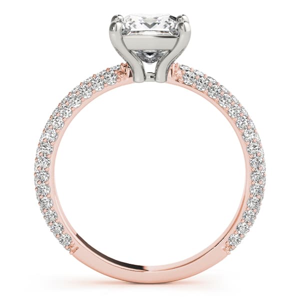 Pavé Princess Cut Engagement Ring, style 51092, Side view in rose gold