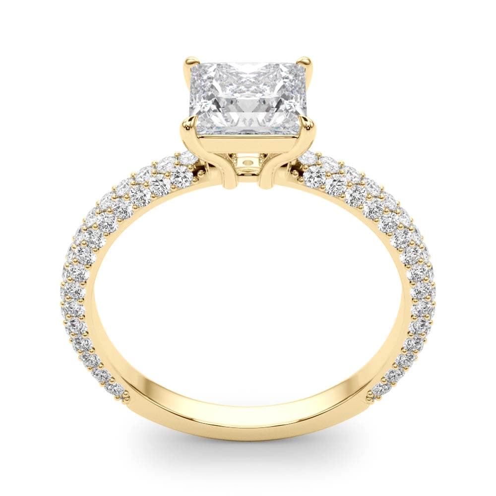 Pavé Princess Cut Engagement Ring, style 51092, Top view in yellow gold