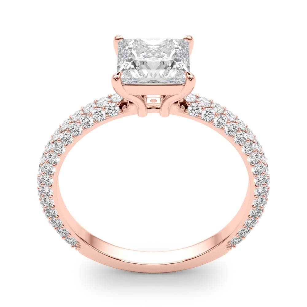 Pavé Princess Cut Engagement Ring, style 51092, Top view in rose gold