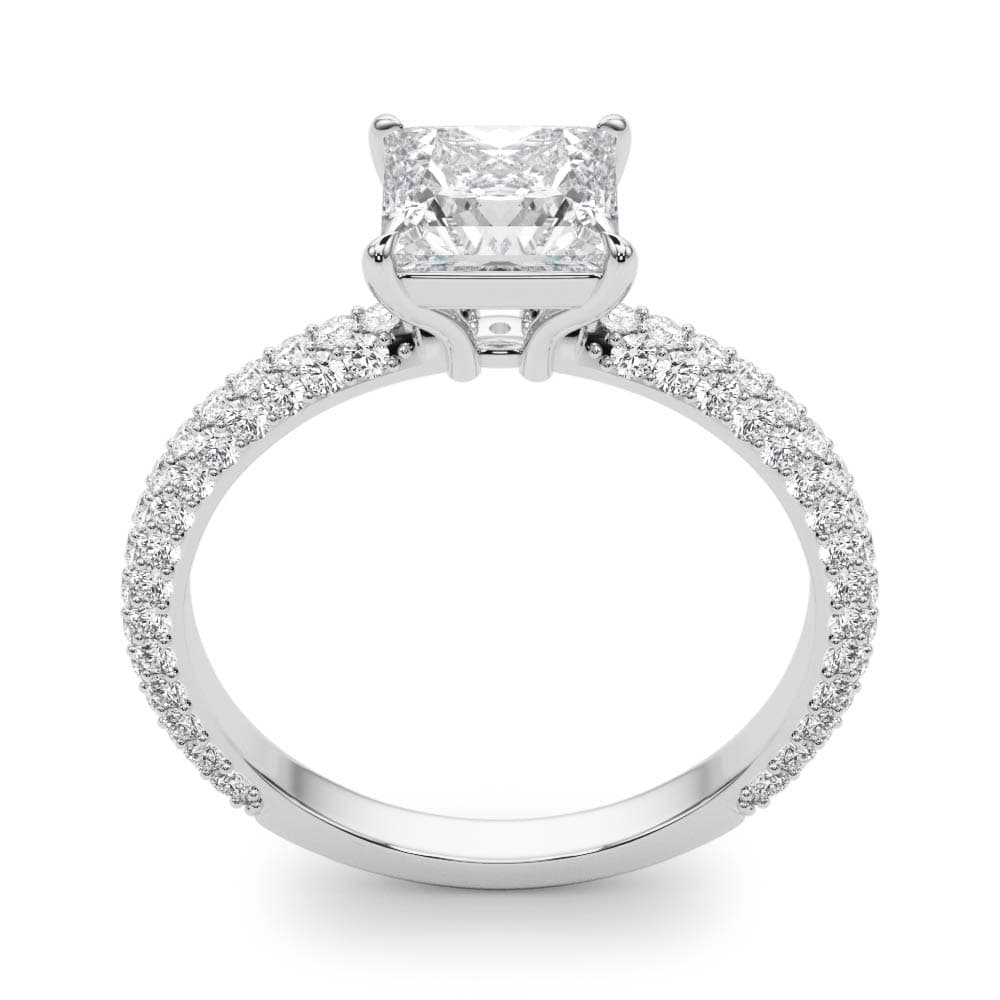 Pavé Princess Cut Engagement Ring, style 51092, Top view in white gold or platinum