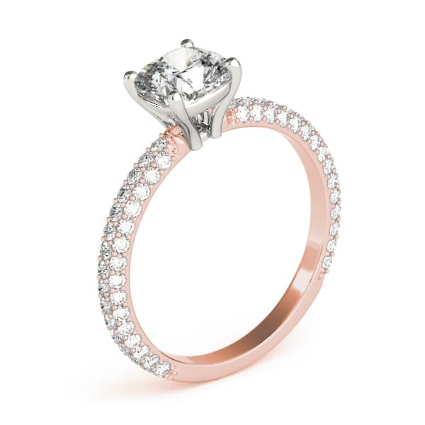 Pavé Set With Cushion Peg-Head Engagement Ring, style 51093, Angle view in rose gold