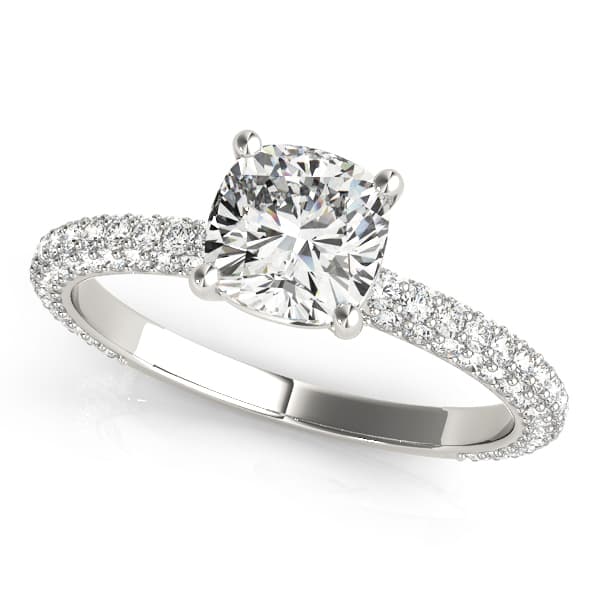 Pavé Set With Cushion Peg-Head Engagement Ring — style 51093 in 10k White Gold