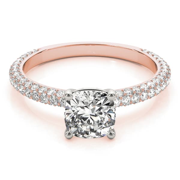 Pavé Set With Cushion Peg-Head Engagement Ring, style 51093, On hand view in rose gold