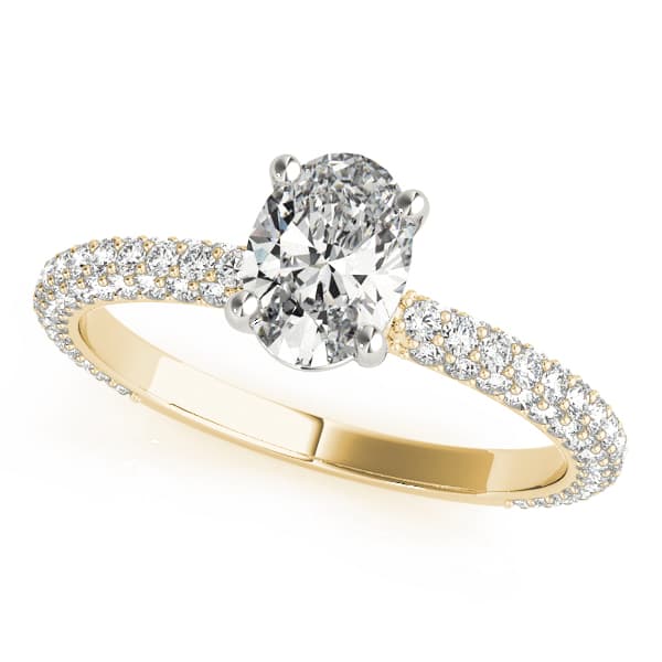 Multi-Row Pavé Set Oval Engagement Ring, style 51094, Front view in yellow gold