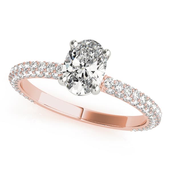Multi-Row Pavé Set Oval Engagement Ring, style 51094, Front view in rose gold