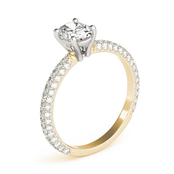 Multi-Row Pavé Set Oval Engagement Ring, style 51094, Angle view in yellow gold