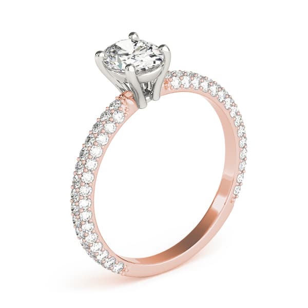 Multi-Row Pavé Set Oval Engagement Ring, style 51094, Angle view in rose gold