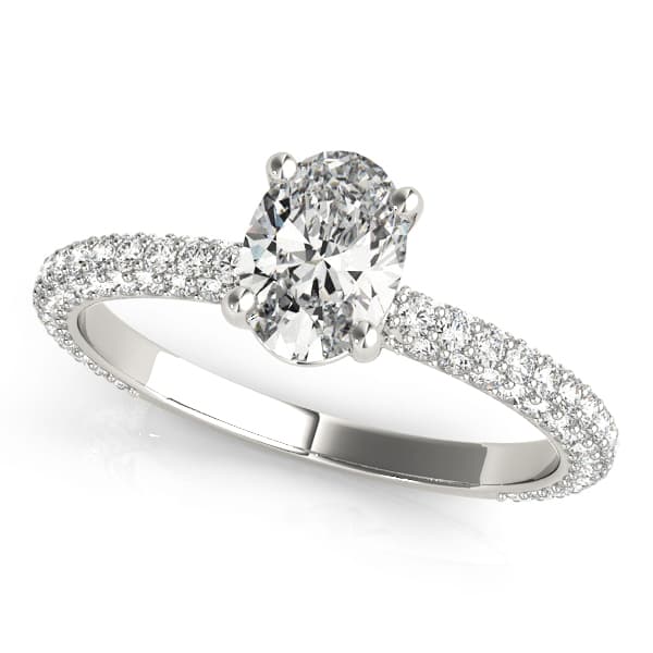 Multirow Pave Set Oval Shape Engagement Rings — style 51094 in 10k White Gold