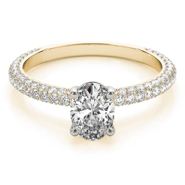 Multi-Row Pavé Set Oval Engagement Ring, style 51094, On hand view in yellow gold