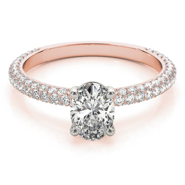 Multi-Row Pavé Set Oval Engagement Ring, style 51094, On hand view in rose gold