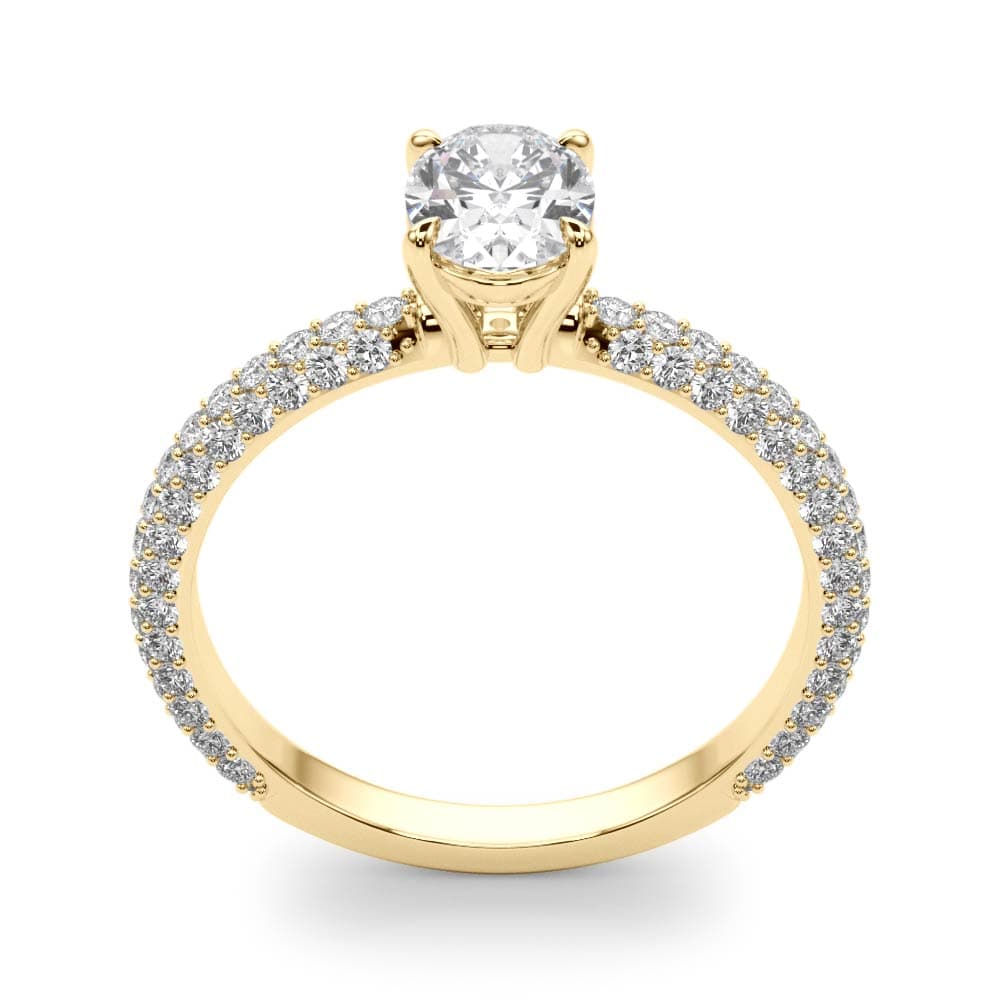 Multi-Row Pavé Set Oval Engagement Ring, style 51094, Top view in yellow gold