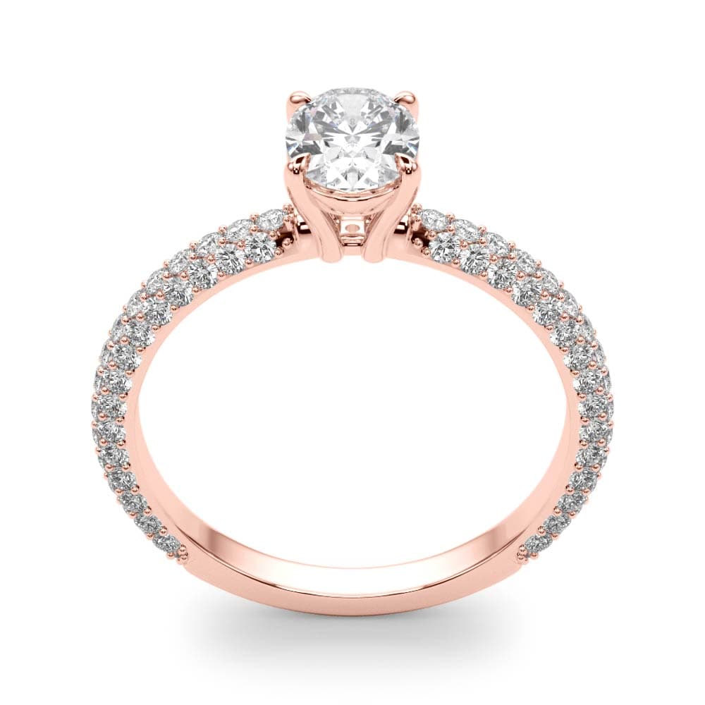 Multi-Row Pavé Set Oval Engagement Ring, style 51094, Top view in rose gold