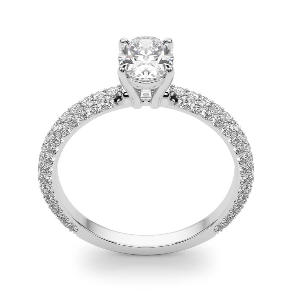 Multi-Row Pavé Set Oval Engagement Ring, style 51094, Top view in white gold or platinum