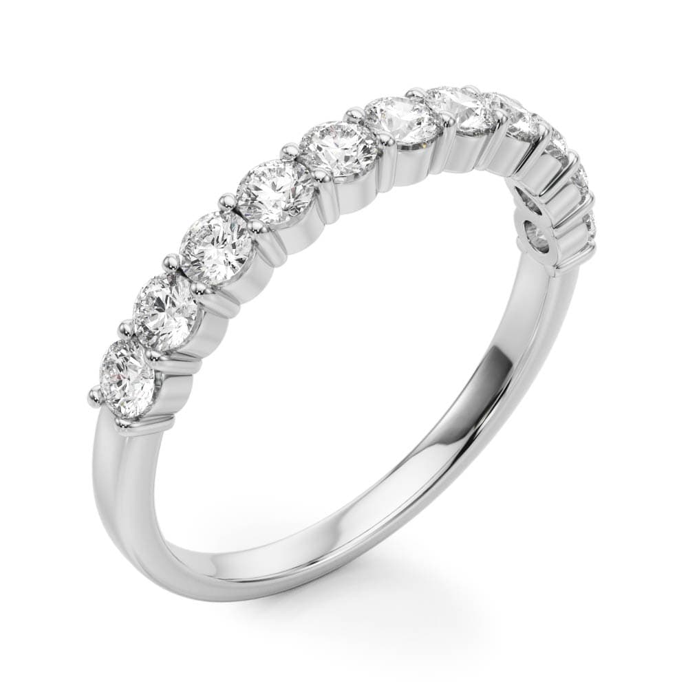 Single Row Prong Set Wedding Band (2 3/4 ct. tw.), Angle view in white gold or platinum