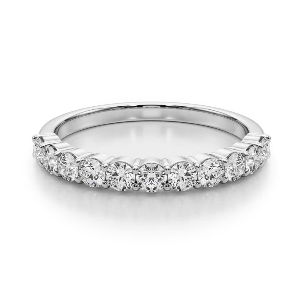 Single Row Prong Set Wedding Band (2 3/4 ct. tw.), On hand view in white gold or platinum