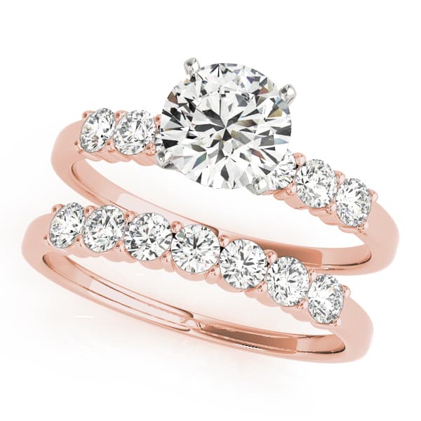 Single Row Shared Prong Engagement Ring, style 51097, On hand view in rose gold