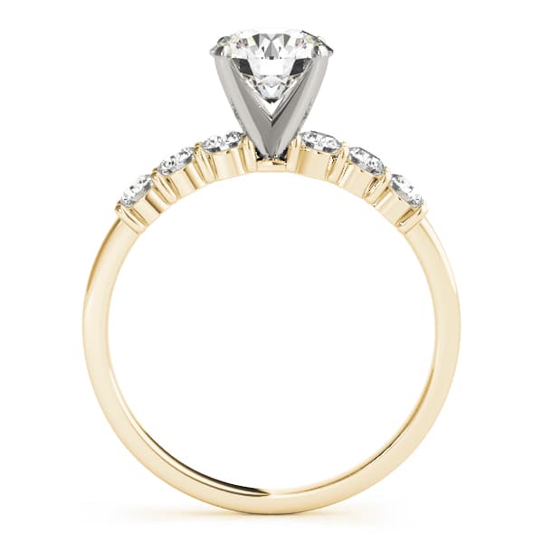 Single Row Shared Prong Engagement Ring, style 51097, Side view in yellow gold
