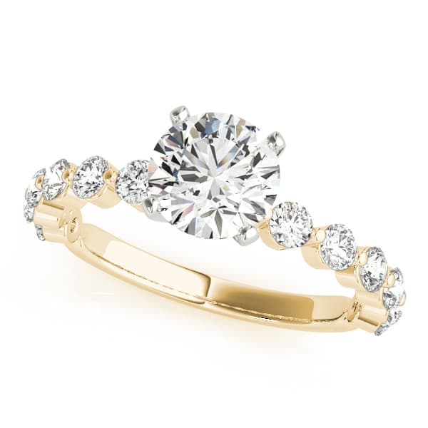 Single Shared Prong Engagement Ring, style 51101, Front view in yellow gold
