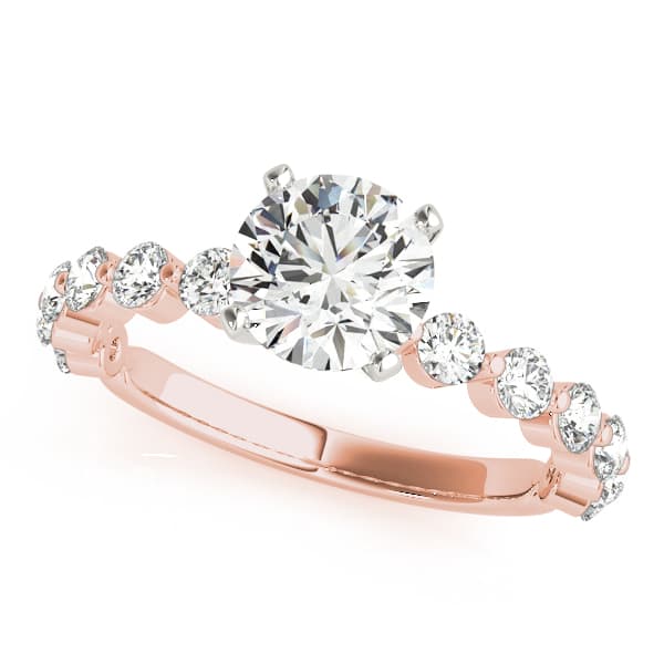 Single Shared Prong Engagement Ring, style 51101, Front view in rose gold